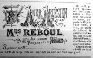 Marque déposée par le sieur Marius Reboul en janvier 1888